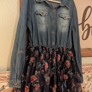 Zunie Denim and Floral Kids Dress